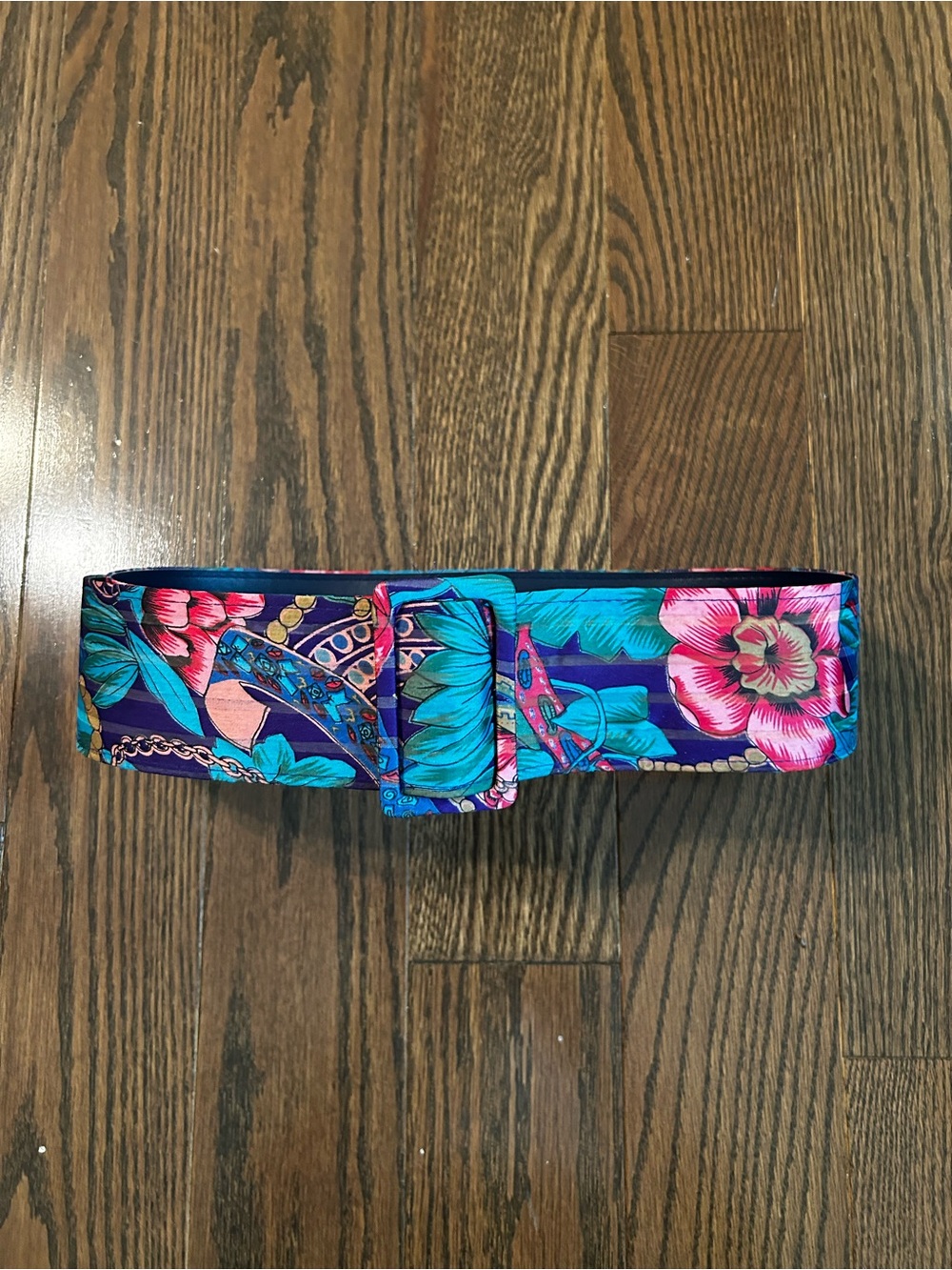 Vintage Floral Wide Fabric Belt in Blue and Pink